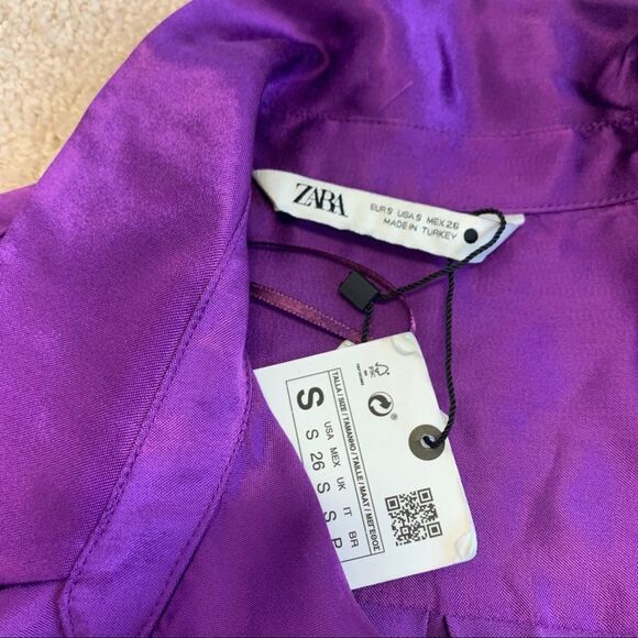 Zara purple satin effect bloggers fave wrap mini dress Sz S NWT - Picture 10 of 14